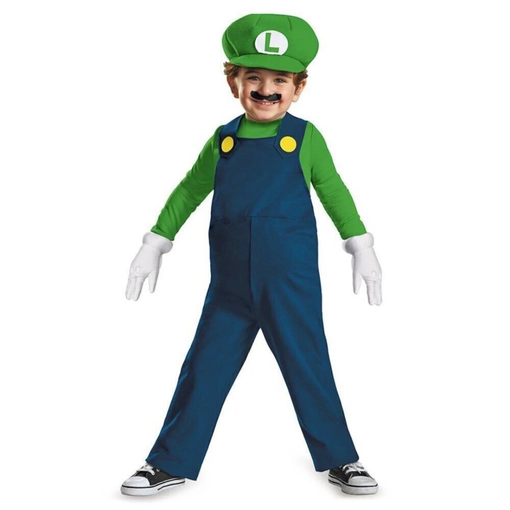 NEW Super Mario Bros Luigi Halloween Costume 2T Toddler Padded Belly Gloves